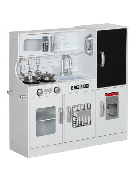 AIYAPLAY Pretend Play Kitchen, Kids Kitchen Playset, with Toy Phone, Chalkboard, Microwave, Cooking Stove, Sink, White - pic 176199 | FastDaddyshop