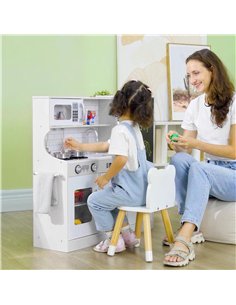 AIYAPLAY Pretend Play Kitchen, Kids Kitchen Playset, with Toy Phone, Chalkboard, Microwave, Cooking Stove, Sink, White 2