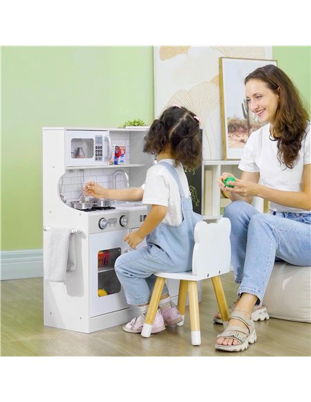 AIYAPLAY Pretend Play Kitchen, Kids Kitchen Playset, with Toy Phone, Chalkboard, Microwave, Cooking Stove, Sink, White - pic 176200 | FastDaddyshop