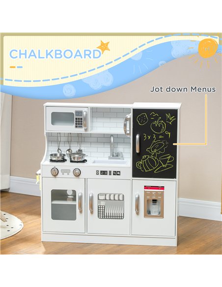 AIYAPLAY Pretend Play Kitchen, Kids Kitchen Playset, with Toy Phone, Chalkboard, Microwave, Cooking Stove, Sink, White - pic 176202 | FastDaddyshop