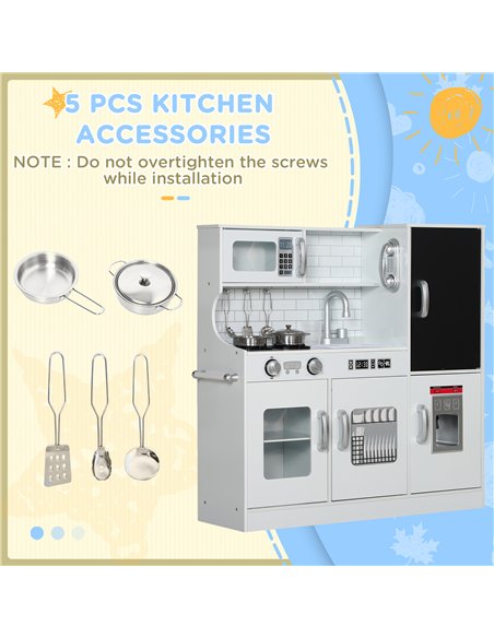 AIYAPLAY Pretend Play Kitchen, Kids Kitchen Playset, with Toy Phone, Chalkboard, Microwave, Cooking Stove, Sink, White - pic 176205 | FastDaddyshop