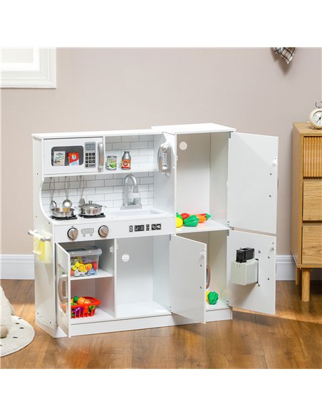 AIYAPLAY Pretend Play Kitchen, Kids Kitchen Playset, with Toy Phone, Chalkboard, Microwave, Cooking Stove, Sink, White - pic 176207 | FastDaddyshop