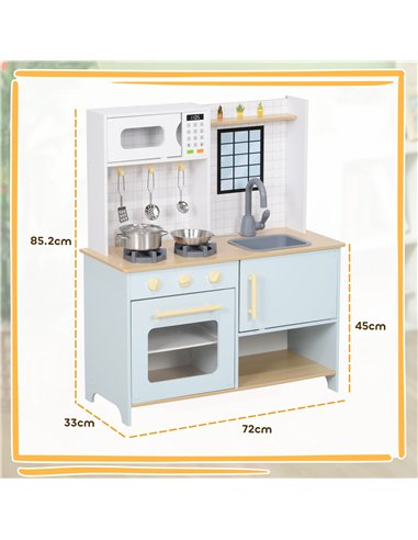 AIYAPLAY Pretend Play Kitchen, Kids Kitchen Playset with Light & Sound Stove, Turning Knobs, Cooking Accessories