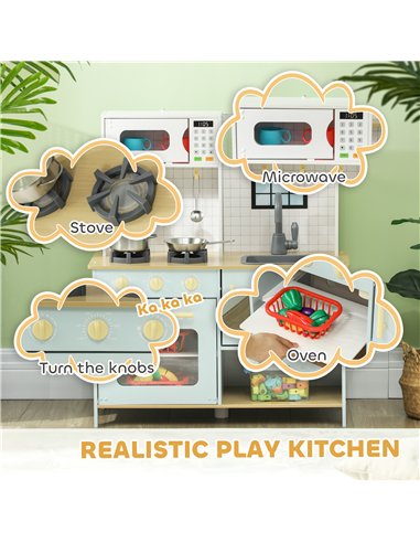 AIYAPLAY Pretend Play Kitchen, Kids Kitchen Playset with Light & Sound Stove, Turning Knobs, Cooking Accessories