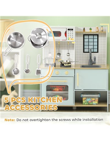 AIYAPLAY Pretend Play Kitchen, Kids Kitchen Playset with Light & Sound Stove, Turning Knobs, Cooking Accessories