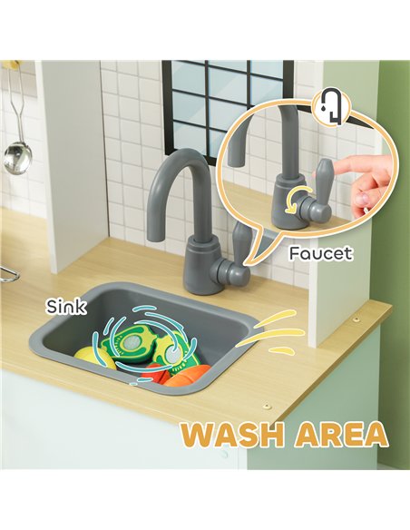 AIYAPLAY Pretend Play Kitchen, Kids Kitchen Playset with Light & Sound Stove, Turning Knobs, Cooking Accessories - pic 176214 | FastDaddyshop