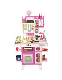 AIYAPLAY Pretend Play Kitchen Set with Realistic Lights & Sounds, 104PCS Toy Kitchen Accessories for Boys and Girls, Pink