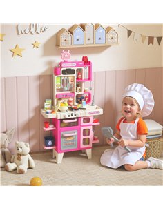 AIYAPLAY Pretend Play Kitchen Set with Realistic Lights & Sounds, 104PCS Toy Kitchen Accessories for Boys and Girls, Pink 2