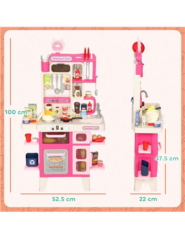AIYAPLAY Pretend Play Kitchen Set with Realistic Lights & Sounds, 104PCS Toy Kitchen Accessories for Boys and Girls, Pink