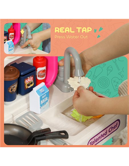 AIYAPLAY Pretend Play Kitchen Set with Realistic Lights & Sounds, 104PCS Toy Kitchen Accessories for Boys and Girls, Pink - pic 176221 | FastDaddyshop