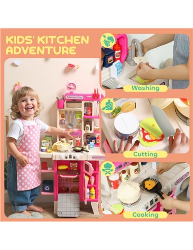 AIYAPLAY Pretend Play Kitchen Set with Realistic Lights & Sounds, 104PCS Toy Kitchen Accessories for Boys and Girls, Pink