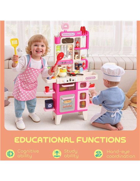 AIYAPLAY Pretend Play Kitchen Set with Realistic Lights & Sounds, 104PCS Toy Kitchen Accessories for Boys and Girls, Pink - pic 176224 | FastDaddyshop