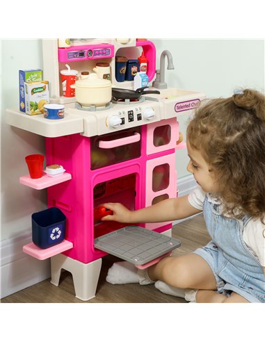 AIYAPLAY Pretend Play Kitchen Set with Realistic Lights & Sounds, 104PCS Toy Kitchen Accessories for Boys and Girls, Pink