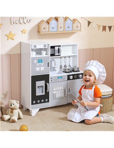 AIYAPLAY Kids Play Kitchen with Sound, Ice/Coffee Maker, Utensils, Microwave, Stainless Steel Utensils, for 3-6 Years