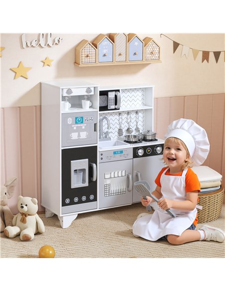 AIYAPLAY Kids Play Kitchen with Sound, Ice/Coffee Maker, Utensils, Microwave, Stainless Steel Utensils, for 3-6 Years - pic 176227 | FastDaddyshop