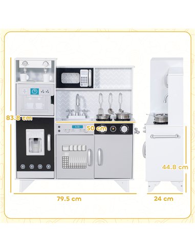 AIYAPLAY Kids Play Kitchen with Sound, Ice/Coffee Maker, Utensils, Microwave, Stainless Steel Utensils, for 3-6 Years
