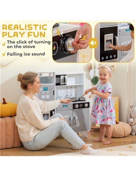 AIYAPLAY Kids Play Kitchen with Sound, Ice/Coffee Maker, Utensils, Microwave, Stainless Steel Utensils, for 3-6 Years - pic 176229 | FastDaddyshop