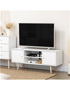 Homcom 1200mm TV Stand with Storage Shelves and Wood Legs, White 2