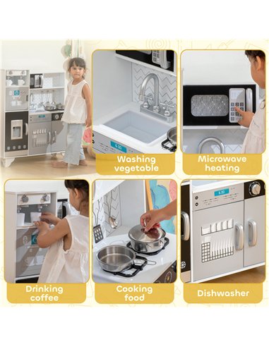 AIYAPLAY Kids Play Kitchen with Sound, Ice/Coffee Maker, Utensils, Microwave, Stainless Steel Utensils, for 3-6 Years