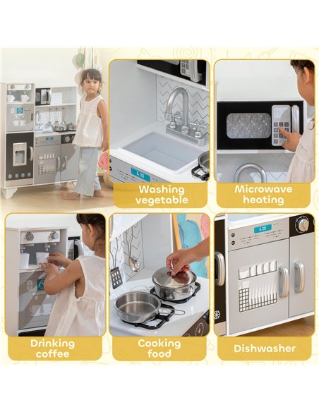 AIYAPLAY Kids Play Kitchen with Sound, Ice/Coffee Maker, Utensils, Microwave, Stainless Steel Utensils, for 3-6 Years - pic 176230 | FastDaddyshop