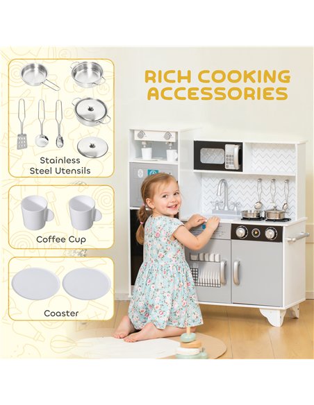 AIYAPLAY Kids Play Kitchen with Sound, Ice/Coffee Maker, Utensils, Microwave, Stainless Steel Utensils, for 3-6 Years - pic 176231 | FastDaddyshop