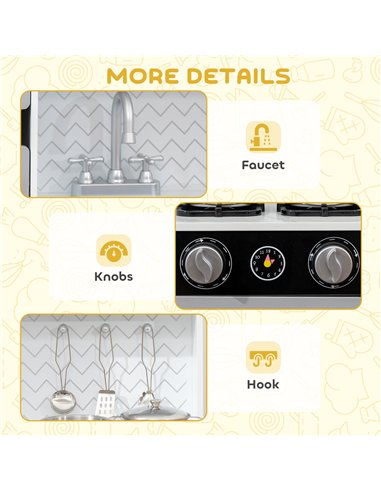AIYAPLAY Kids Play Kitchen with Sound, Ice/Coffee Maker, Utensils, Microwave, Stainless Steel Utensils, for 3-6 Years
