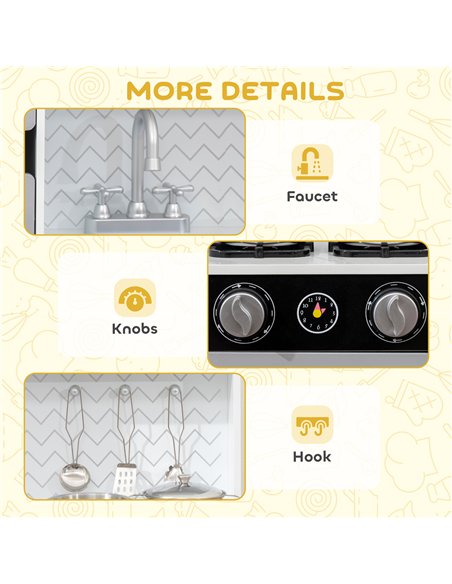 AIYAPLAY Kids Play Kitchen with Sound, Ice/Coffee Maker, Utensils, Microwave, Stainless Steel Utensils, for 3-6 Years - pic 176232 | FastDaddyshop