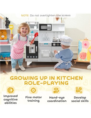 AIYAPLAY Kids Play Kitchen with Sound, Ice/Coffee Maker, Utensils, Microwave, Stainless Steel Utensils, for 3-6 Years