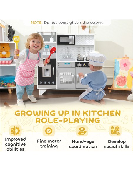 AIYAPLAY Kids Play Kitchen with Sound, Ice/Coffee Maker, Utensils, Microwave, Stainless Steel Utensils, for 3-6 Years - pic 176233 | FastDaddyshop