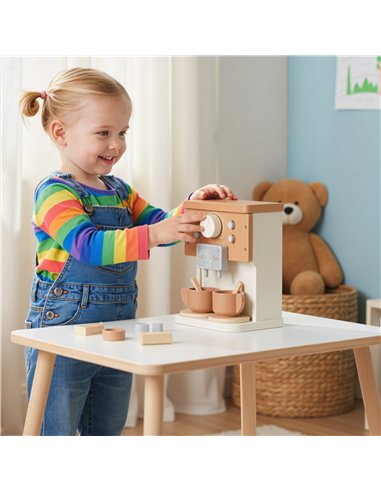 AIYAPLAY Kids Wooden Coffee Machine Toy, Pretend Play Kitchen Accessories Gift for Boys and Girls Ages 3+
