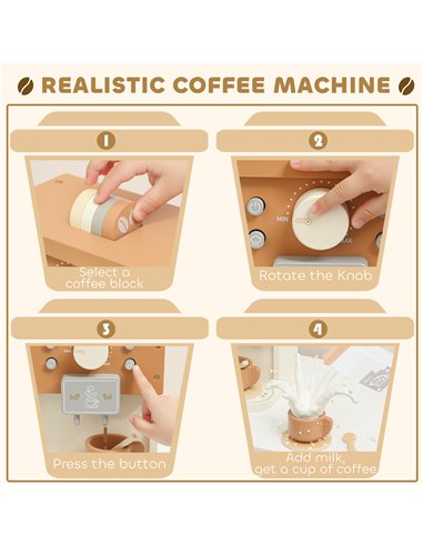 AIYAPLAY Kids Wooden Coffee Machine Toy, Pretend Play Kitchen Accessories Gift for Boys and Girls Ages 3+