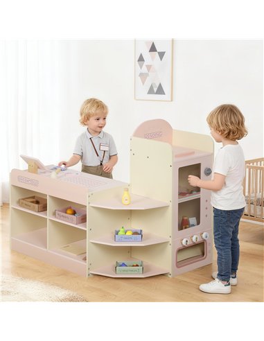 AIYAPLAY Kids Grocery Store, Children Supermarket Playset with Cash Register, Vending Machine, Display Shelves