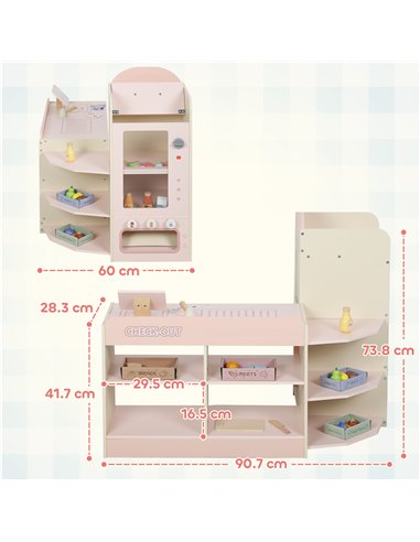 AIYAPLAY Kids Grocery Store, Children Supermarket Playset with Cash Register, Vending Machine, Display Shelves