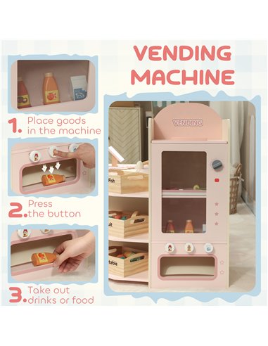 AIYAPLAY Kids Grocery Store, Children Supermarket Playset with Cash Register, Vending Machine, Display Shelves