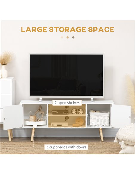 Homcom 1200mm TV Stand with Storage Shelves and Wood Legs, White - pic 17625 | FastDaddyshop