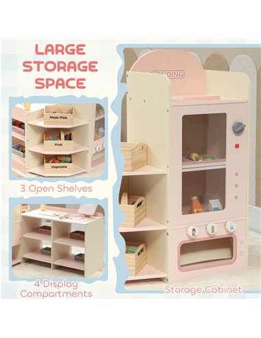 AIYAPLAY Kids Grocery Store, Children Supermarket Playset with Cash Register, Vending Machine, Display Shelves