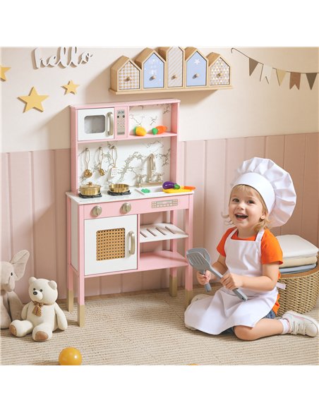 AIYAPLAY Kitchen Playset with Pretend Play Cooking Accessories, Play Kitchen with Oven, Microwave and Sink, Pink - pic 176254 | FastDaddyshop