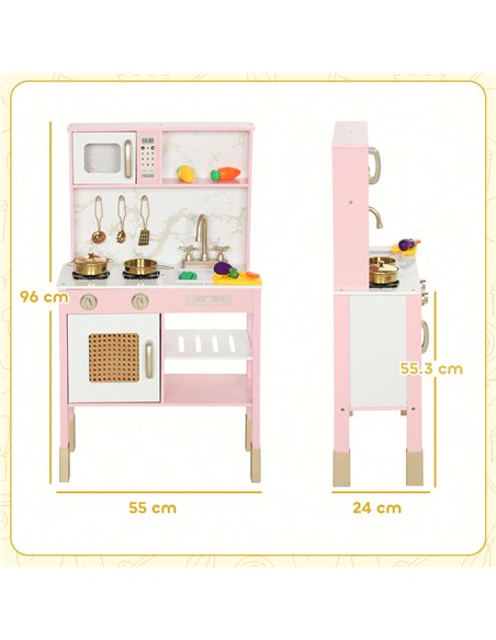 AIYAPLAY Kitchen Playset with Pretend Play Cooking Accessories, Play Kitchen with Oven, Microwave and Sink, Pink - pic 176255 | FastDaddyshop