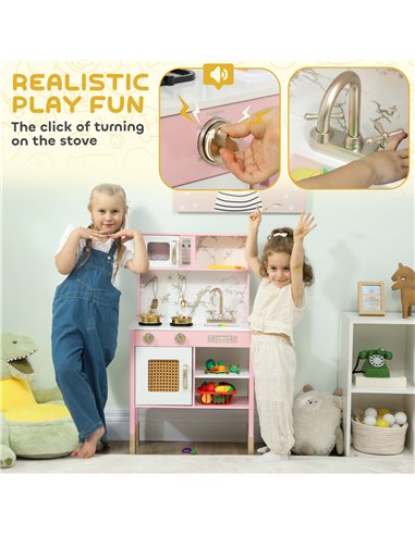 AIYAPLAY Kitchen Playset with Pretend Play Cooking Accessories, Play Kitchen with Oven, Microwave and Sink, Pink