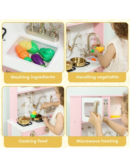 AIYAPLAY Kitchen Playset with Pretend Play Cooking Accessories, Play Kitchen with Oven, Microwave and Sink, Pink - pic 176257 | FastDaddyshop