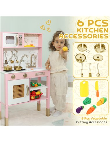 AIYAPLAY Kitchen Playset with Pretend Play Cooking Accessories, Play Kitchen with Oven, Microwave and Sink, Pink