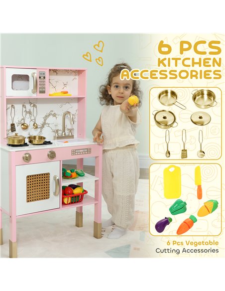 AIYAPLAY Kitchen Playset with Pretend Play Cooking Accessories, Play Kitchen with Oven, Microwave and Sink, Pink - pic 176258 | FastDaddyshop