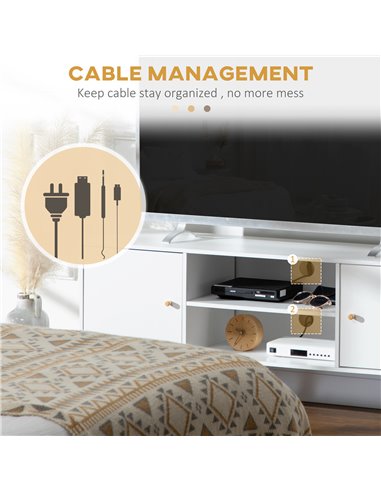 Homcom 1200mm TV Stand with Storage Shelves and Wood Legs, White