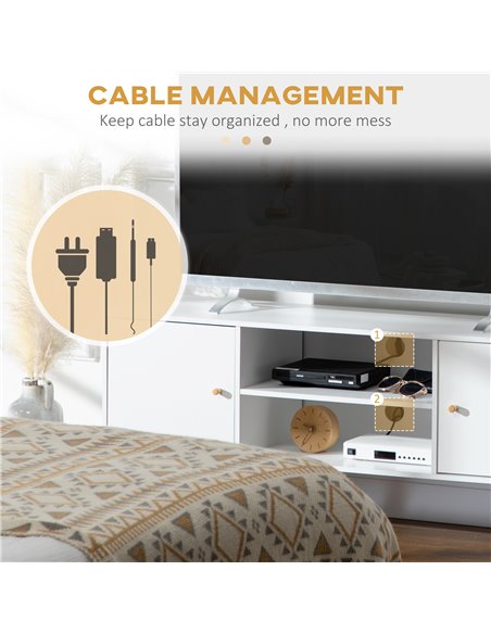 Homcom 1200mm TV Stand with Storage Shelves and Wood Legs, White - pic 17626 | FastDaddyshop