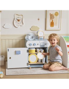 AIYAPLAY Wooden Dishwasher Playset, Kitchen Sink Toys with Faucet, Sink and Accessories, Gift for Boys Girls Toddlers 2