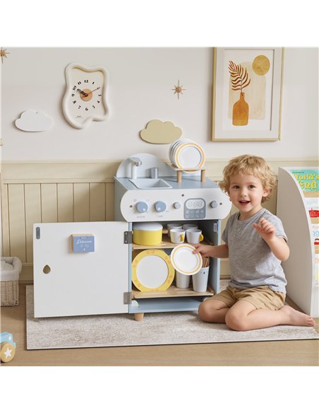 AIYAPLAY Wooden Dishwasher Playset, Kitchen Sink Toys with Faucet, Sink and Accessories, Gift for Boys Girls Toddlers - pic 176263 | FastDaddyshop