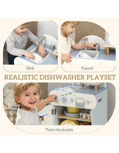 AIYAPLAY Wooden Dishwasher Playset, Kitchen Sink Toys with Faucet, Sink and Accessories, Gift for Boys Girls Toddlers