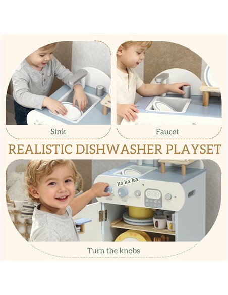 AIYAPLAY Wooden Dishwasher Playset, Kitchen Sink Toys with Faucet, Sink and Accessories, Gift for Boys Girls Toddlers - pic 176265 | FastDaddyshop