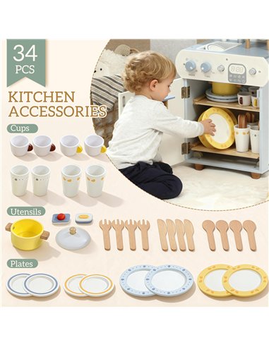 AIYAPLAY Wooden Dishwasher Playset, Kitchen Sink Toys with Faucet, Sink and Accessories, Gift for Boys Girls Toddlers