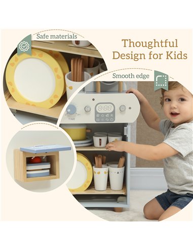 AIYAPLAY Wooden Dishwasher Playset, Kitchen Sink Toys with Faucet, Sink and Accessories, Gift for Boys Girls Toddlers